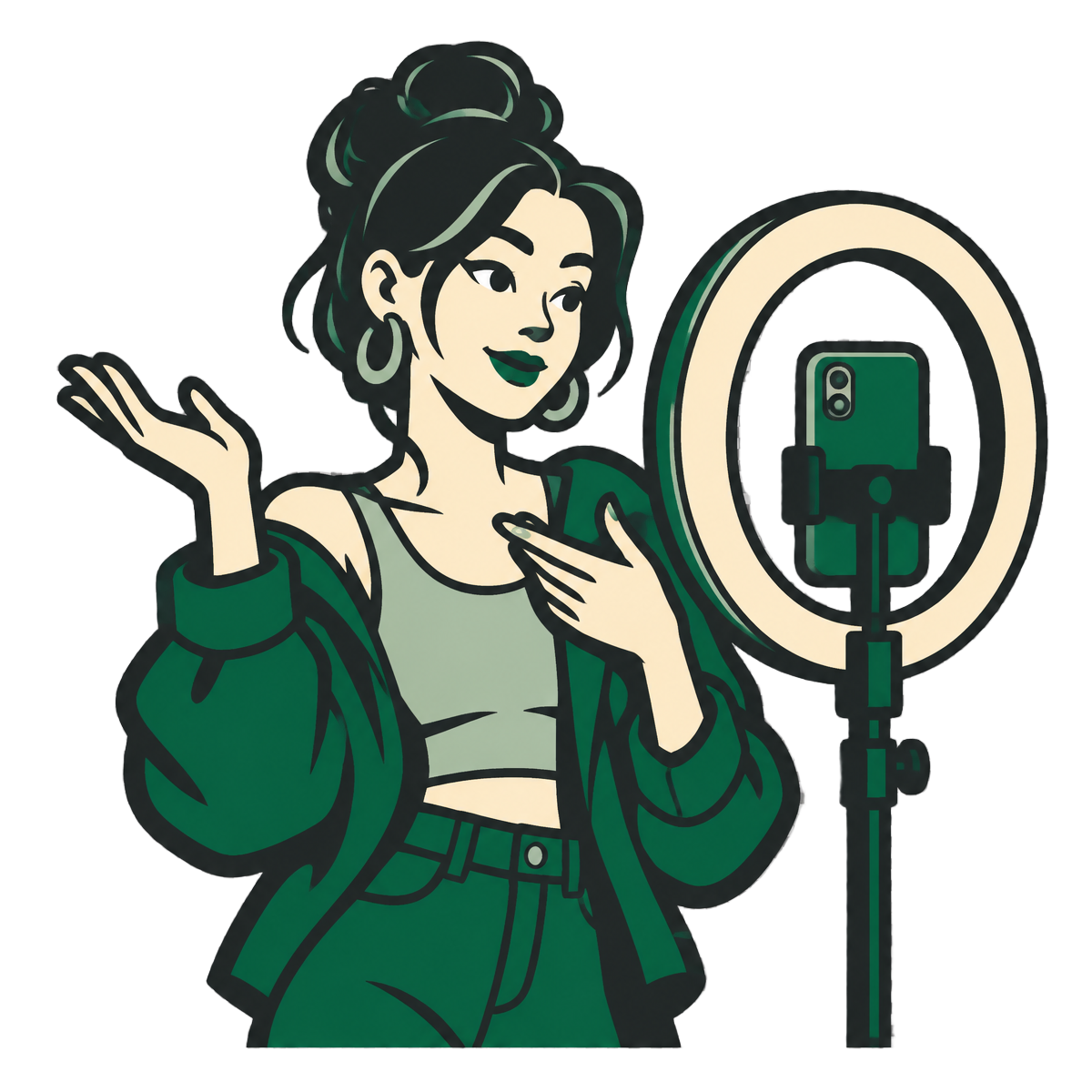 Illustration of a creator filming with a phone and ring light